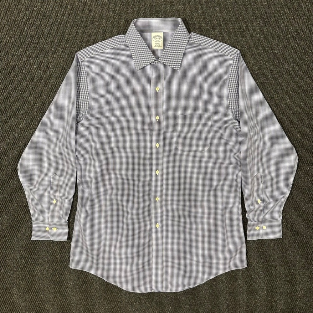 Brooks Brothers Regent Dress Shirt Mens 16 32/33 Blue Gingham Long Sleeve Office